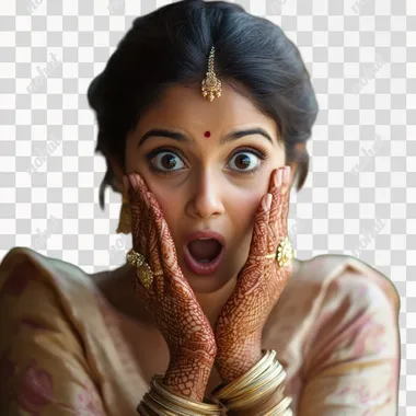 an indian NRi woman surprised face