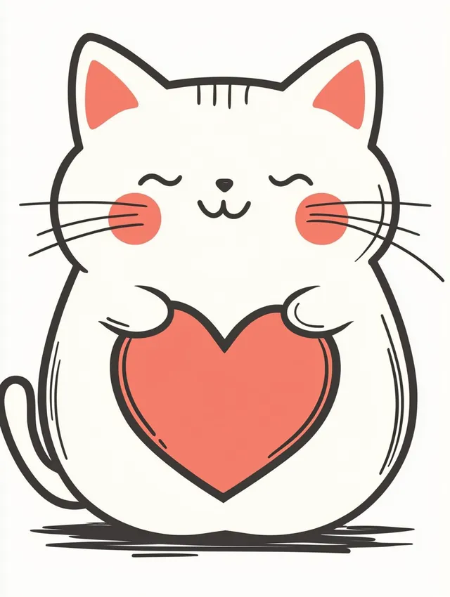 Kawaii Cute Cat Coloring Page