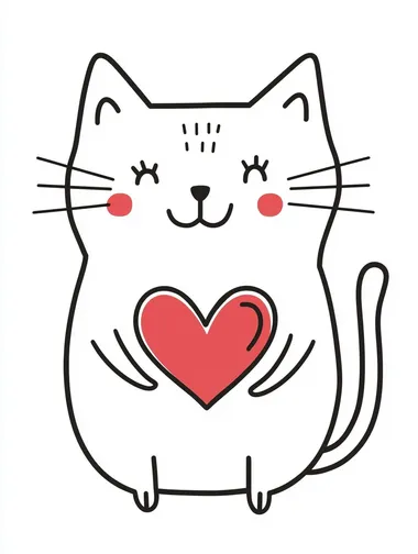 Kawaii cute cat with heart coloring page, white background, simple line art style, minimalist, low details, no shading, black and thick lines.   --raw