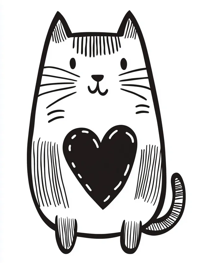 Kawaii Cute Cat Coloring Page
