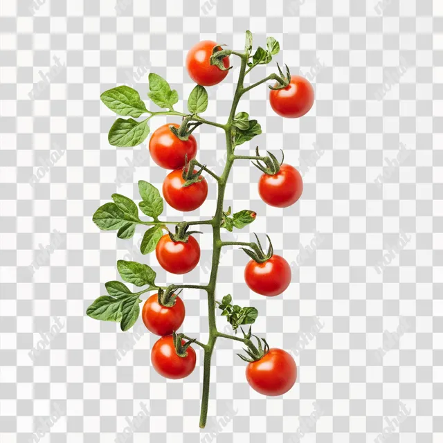 PNG Tomato plant with ripe tomatoes and vibrant green leaves in garden setting