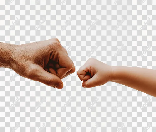 PNG Adult and child fist bump gesture in cozy home setting - high res