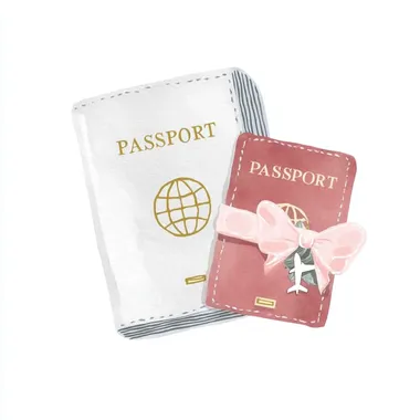 Watercolor clip art of passport and boarding pass , in the style of vector graphic design , isolated on a white background, in soft pastel color, detailed   rofile ks651i6 u65k86d vd6bmti