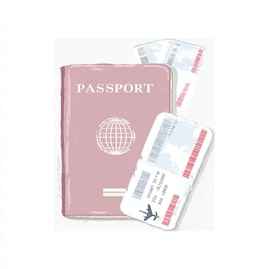 Watercolor clip art of passport and boarding pass , in the style of vector graphic design , isolated on a white background, in soft pastel color, detailed   rofile ks651i6 u65k86d vd6bmti