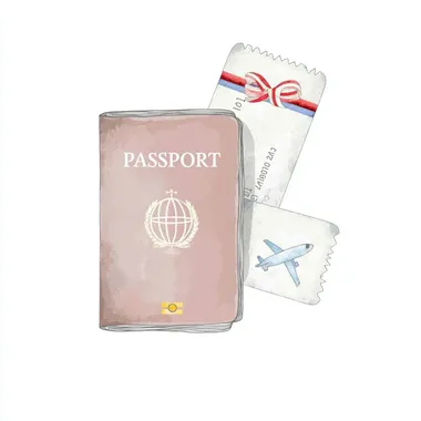 Watercolor clip art of passport and boarding pass , in the style of vector graphic design , isolated on a white background, in soft pastel color, detailed   rofile ks651i6 u65k86d vd6bmti