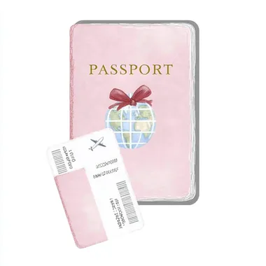 Watercolor clip art of passport and boarding pass , in the style of vector graphic design , isolated on a white background, in soft pastel color, detailed   rofile ks651i6 u65k86d vd6bmti