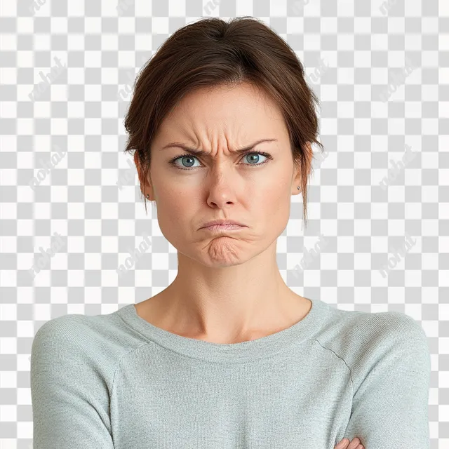 PNG Annoyed mother with concerned expression in home setting