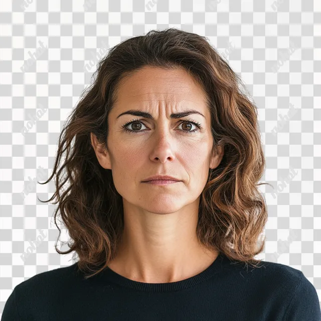 PNG Annoyed mother with a concerned expression in a home setting