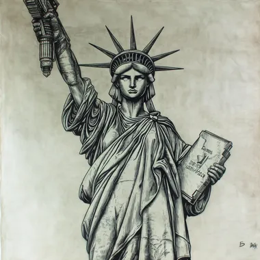 Lady Liberty holding a machine gun by Ed hardy