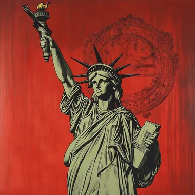 Lady Liberty holding a machine gun by Ed hardy