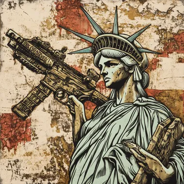 Lady Liberty holding a machine gun by Ed hardy