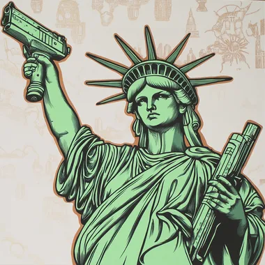 Lady Liberty holding a machine gun by Ed hardy