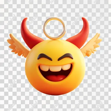 a smiling devil emoji with an angel ring above its head