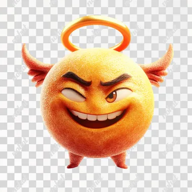 a smiling devil emoji with an angel ring above its head