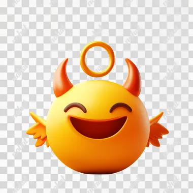 a smiling devil emoji with an angel ring above its head