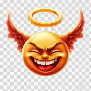 a smiling devil emoji with an angel ring above its head