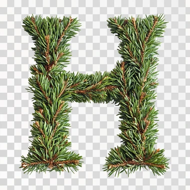 The letter H decorated with needles. The tree has a beautiful green color coniferous branches.