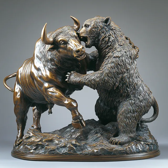 Bronze Bull and Bear Battle Sculpture for Home or Office Decor
