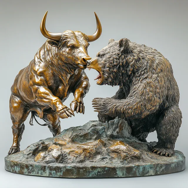 Bronze Sculpture of Fighting Bears on Rugged Terrain Base