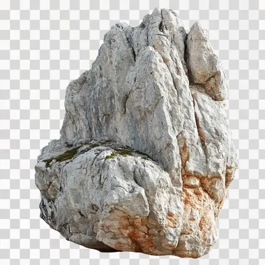 single rock from Dolomiti on white background