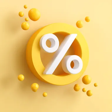 percent % color yellow isolated on white background 3d illustration vector file