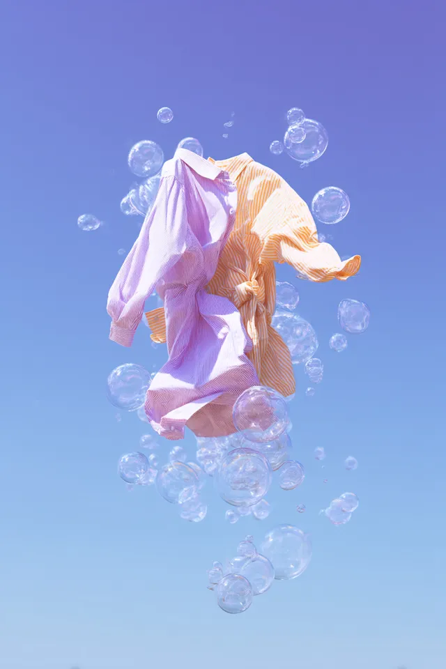 Floating Clothing in Water with Bubbles
