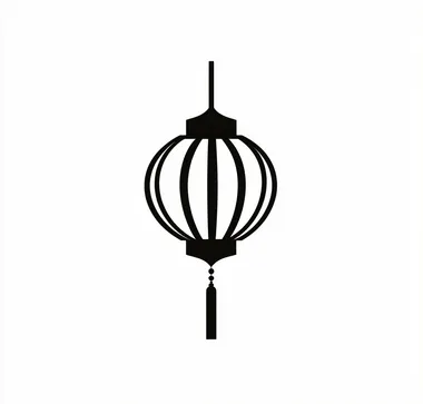 Logo design featuring a Chinese-style lantern with simple lines, vector graphics, black-and-white line drawing, no background, symmetrical composition, flat illustration, minimalist style, graphic logo, clear details, high resolution, no shadows, professional quality.