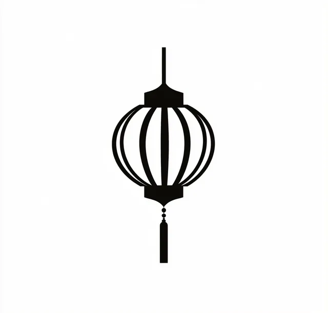 Chinese Lantern Logo Design: Minimalist Black-and-White Line Art