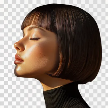Side profile of a European-American girl with a bob haircut.
