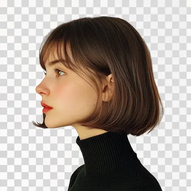 Side profile of a European-American girl with a bob haircut.