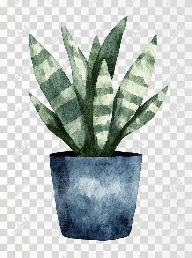 Whimsical Snake Plant: Hand-Drawn Watercolor Art