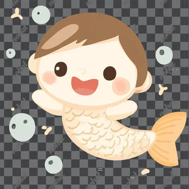 Simple, vectorized illustration of a happy fish, child-friendly design, with a white background, in PNG format.