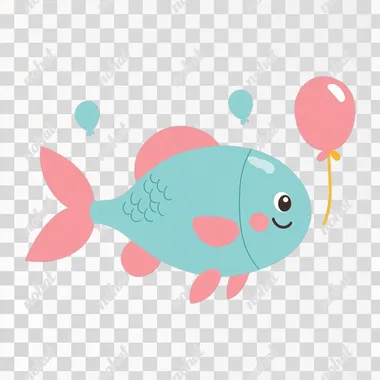 Simple, vectorized illustration of a happy fish, child-friendly design, with a white background, in PNG format.