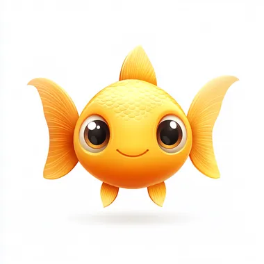 [2D cute minimal] golden fish with face game character on white background, for mobile game, playrix style