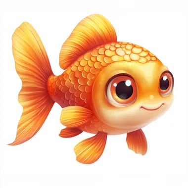 [2D cute minimal] golden fish with face game character on white background, for mobile game, playrix style