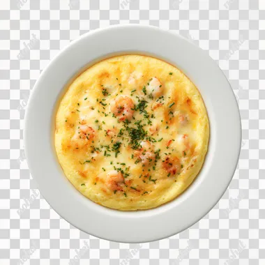 photography of Omelette aux crevettes & fromage, like Paul restaurant, top view, white background rofile tgephex