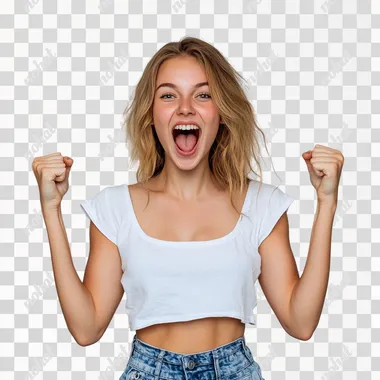 Beautiful young woman wearing casual clothes celebrating amazed success and open eyes screaming excited. winner concept, showing iems by both hand, both side