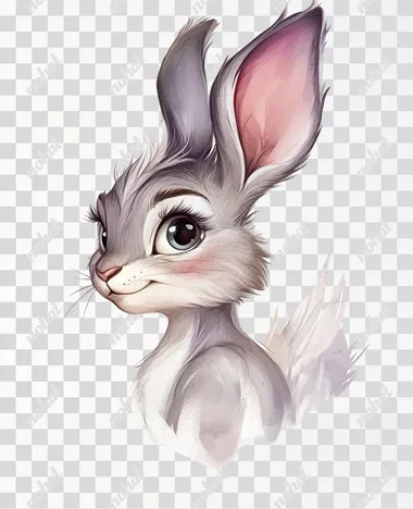 A kind gray rabbit portrait head , painted in watercolor on a white background is suitable , for use as clipart detailed