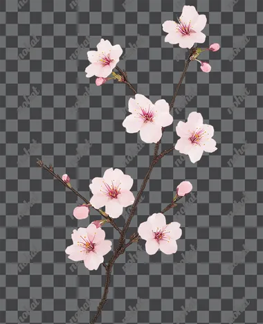 A photo of a pink cherry blossom branch with one to three flowers and flower buds,cherry blossom branch, nature - inspired pieces, commercial photography, aesthetic, amazing detail, plain white background    mw3coyr