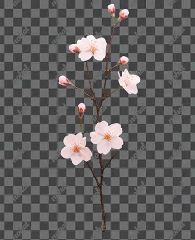 A photo of a pink cherry blossom branch with one to three flowers and flower buds,cherry blossom branch, nature - inspired pieces, commercial photography, aesthetic, amazing detail, plain white background    mw3coyr