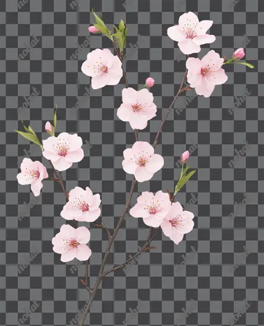 A photo of a pink cherry blossom branch with one to three flowers and flower buds,cherry blossom branch, nature - inspired pieces, commercial photography, aesthetic, amazing detail, plain white background    mw3coyr