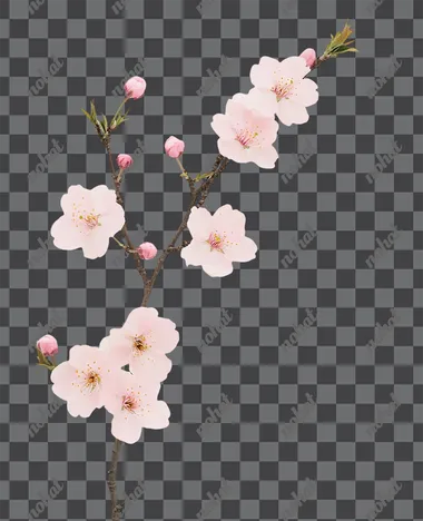 A photo of a pink cherry blossom branch with one to three flowers and flower buds,cherry blossom branch, nature - inspired pieces, commercial photography, aesthetic, amazing detail, plain white background    mw3coyr