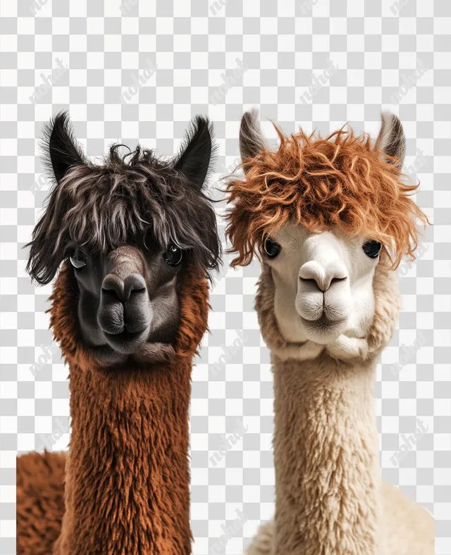 PNG Two Alpacas with Funny Hairstyles in Pasture – Realistic 4K Image