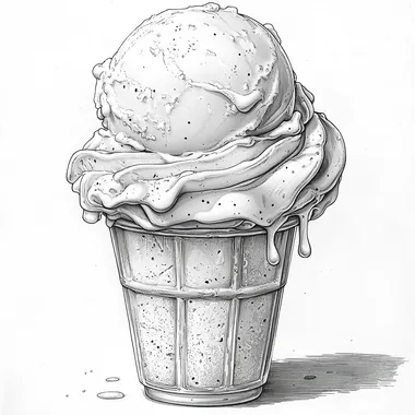 ice cream detailed line art black and white  --s 750