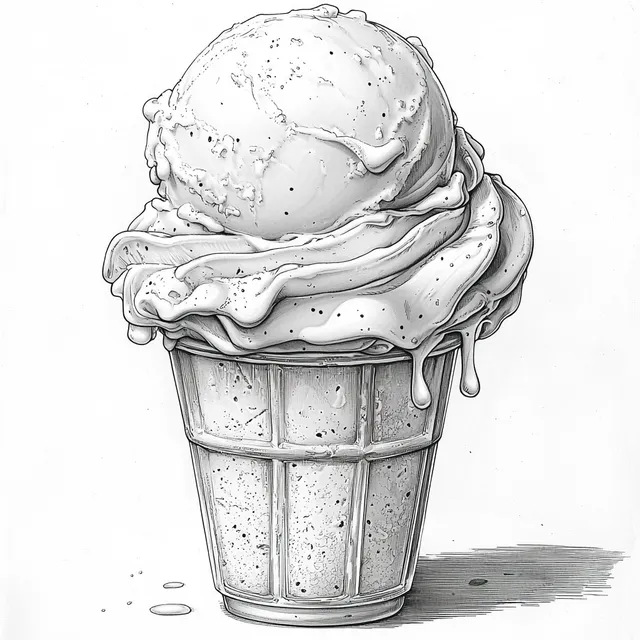 Intricate Black and White Ice Cream Line Art Design