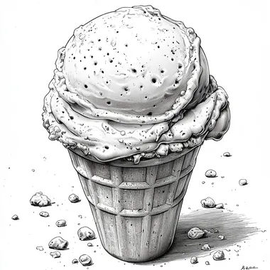 ice cream detailed line art black and white  --s 750