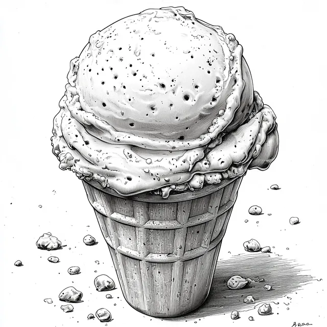 Intricate Black and White Line Art of Ice Cream Delights