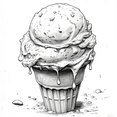 ice cream detailed line art black and white  --s 750