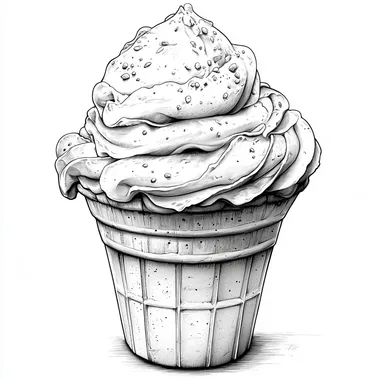 ice cream detailed line art black and white  --s 750