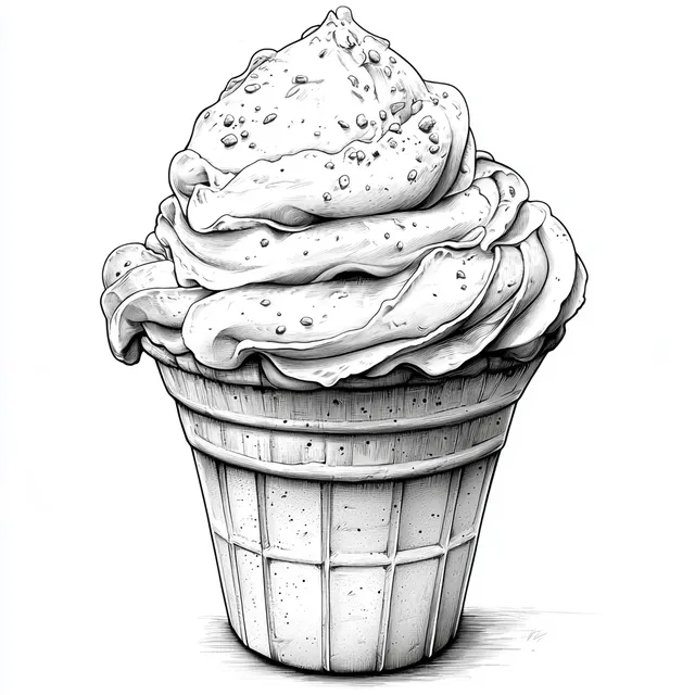 Intricate Black and White Line Art of Ice Cream Delights